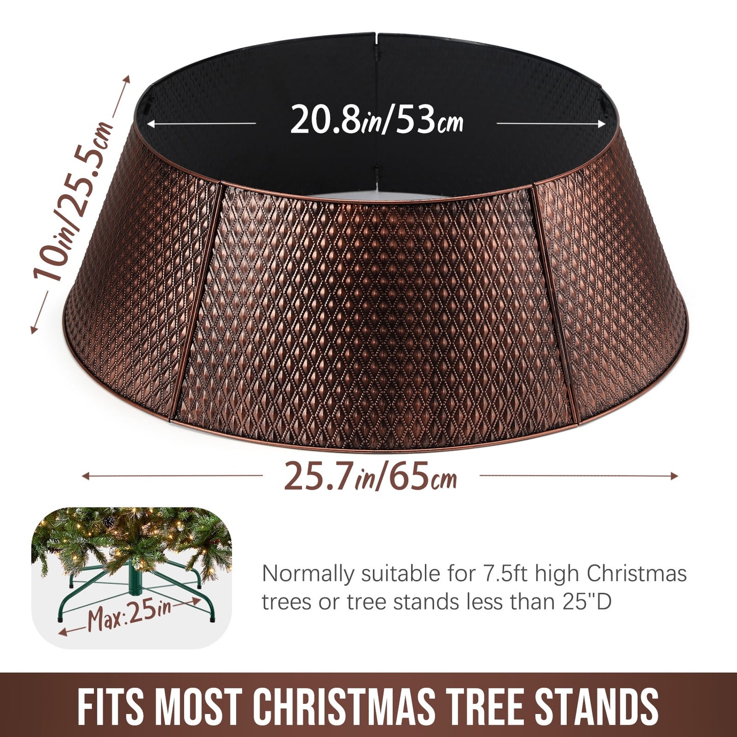 Ayieyill 26 Inch Christmas Tree Collar, Metal Tree Collar, Water Base Protection from Pets, Collar for Christmas Tree, Silver