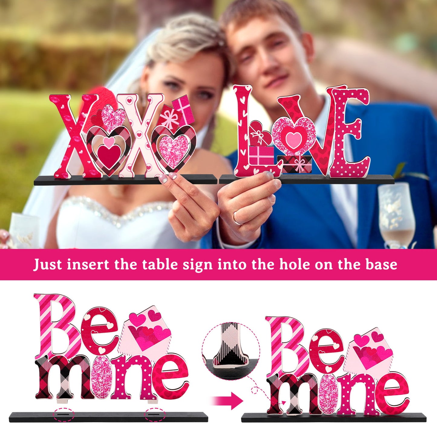 Ayieyill 4 Pcs Valentine's Day Decorations Love Wooden Table Sign, Romantic Tabletop Centerpiece Signs Ornaments