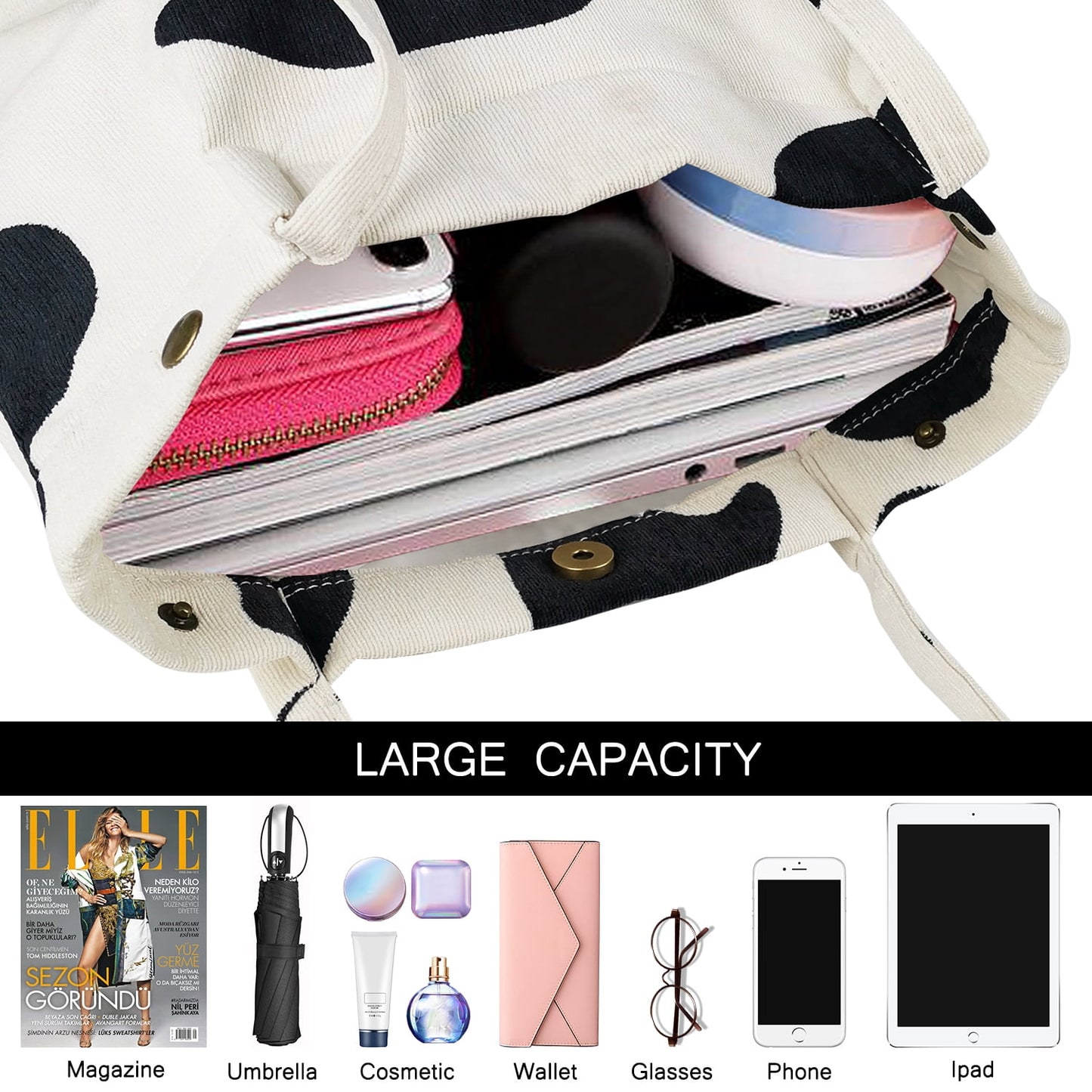 Ayieyill Corduroy Tote Bag Large for Women Girl Lady Canvas Shoulder Cord Purse and Handbags with Inner Pocket