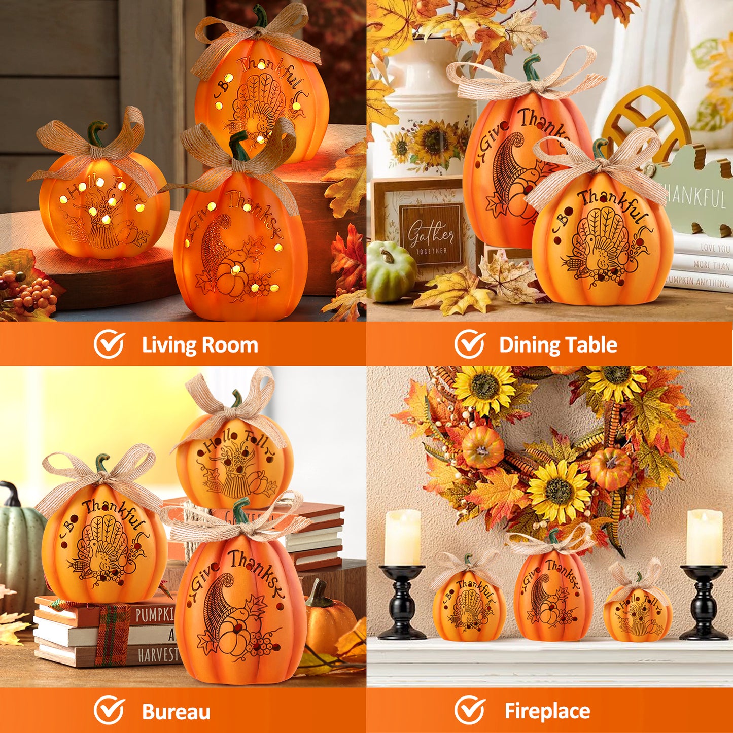 Ayieyill 3 Pcs Thanksgiving Pumpkin Set Fall Decor Resin, Fall Pumpkin Centerpiece for Thanksgiving Decorations