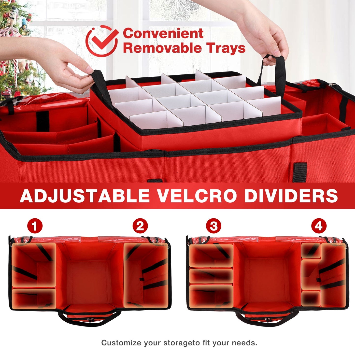 Ayieyill Premium Christmas Ornament Storage Container with Dividers, Fits Up to 73 Ornaments, 600D Tear