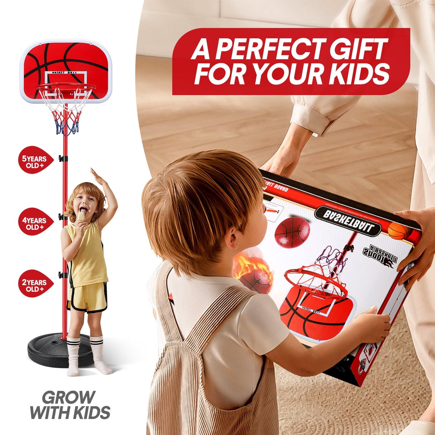 Ayieyill Kids Basketball Hoop, Basketball Hoop Indoor Adjustable Height 2.8-5 FT - Toddler Basketball Hoop - Basketball Goals Indoor Outdoor Play