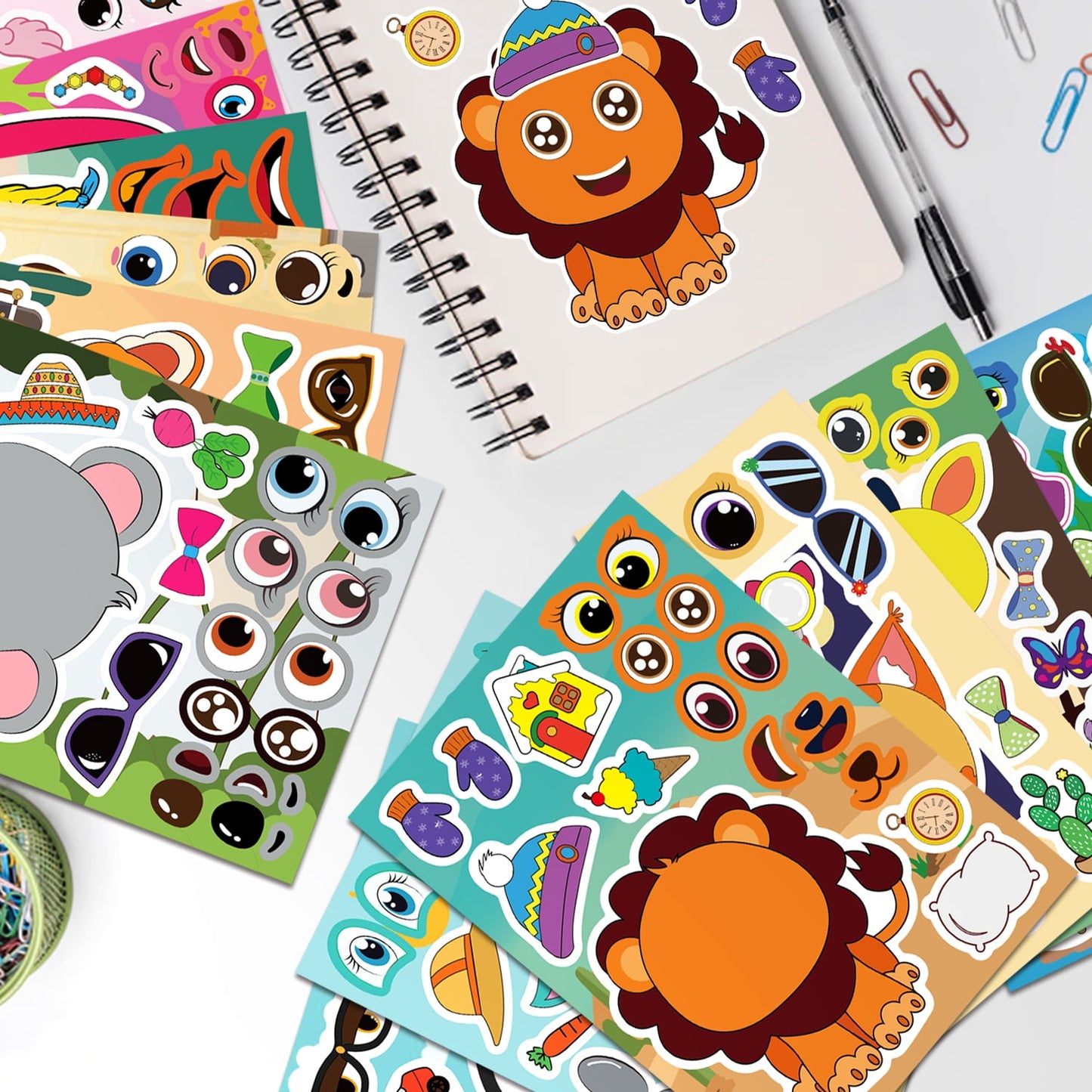 Ayieyill 48PCS Make a Face Animal Stickers Pack for Kids, DIY Sticker Sheets, Party Favors and Goodie Bag Stuffers