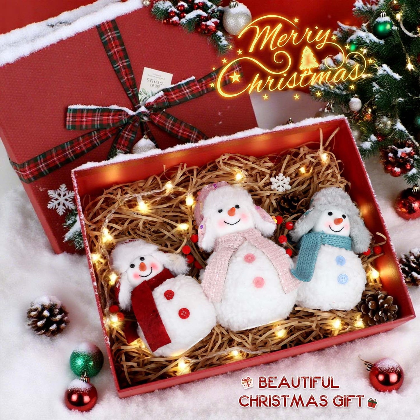 Ayieyill 3pcs Christmas Snowman Plush, Snowman Gnome for Winter Christmas, Tabletop Christmas Decorations Indoor