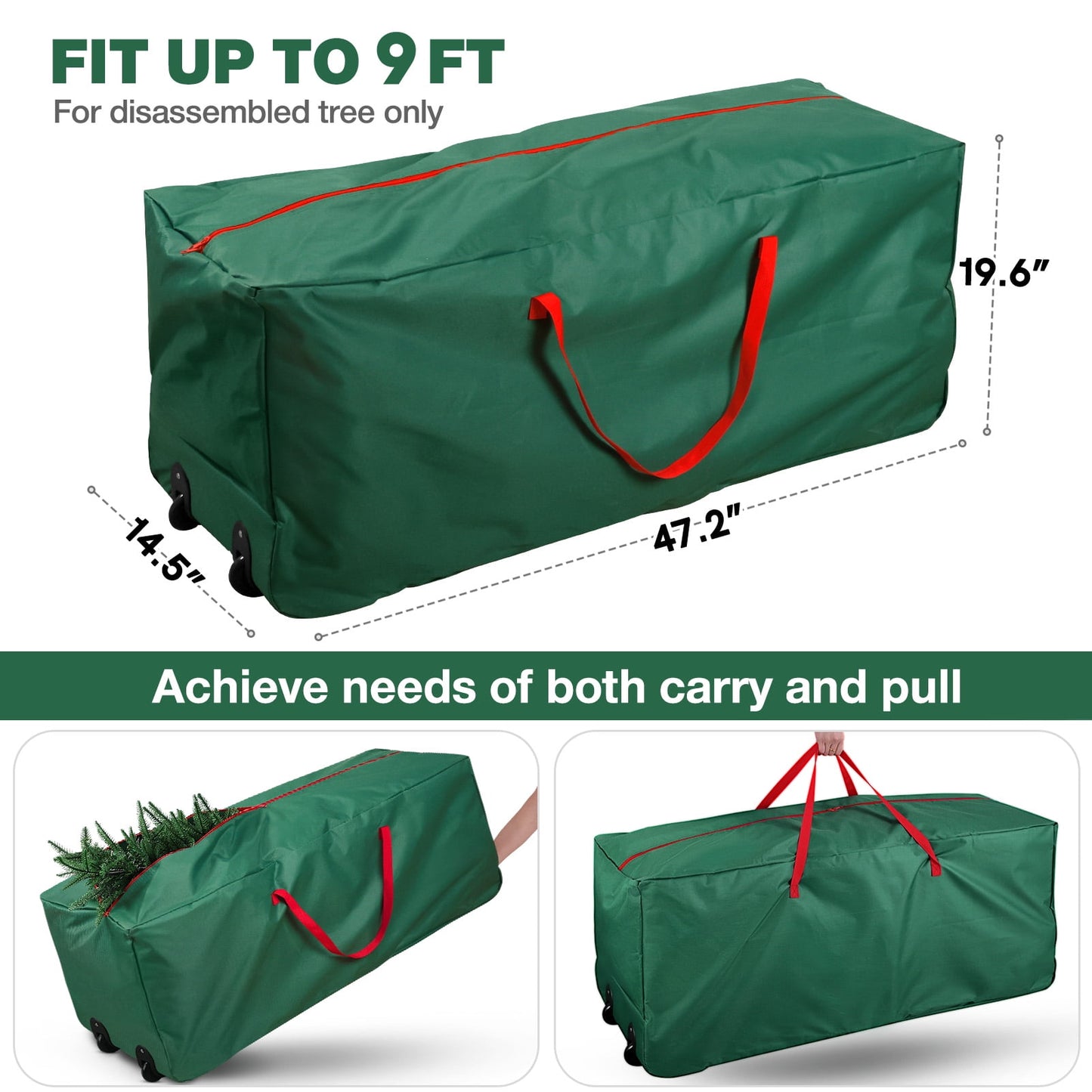 Ayieyill Christmas Tree Storage Bag, Moisture Christmas Tree Bag - for 7.5 FT Artificial Trees, Zippered Bag, Carry Handles and Wheels for Easy Transport