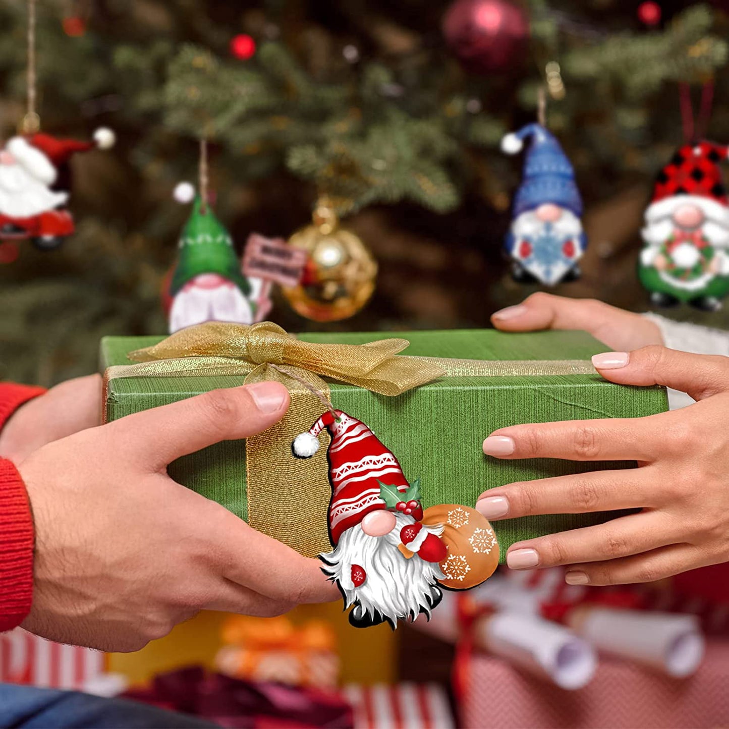 Ayieyill 24 Pieces Christmas Wooden Ornaments, Christmas Tree Ornaments Wood Hanging Decor