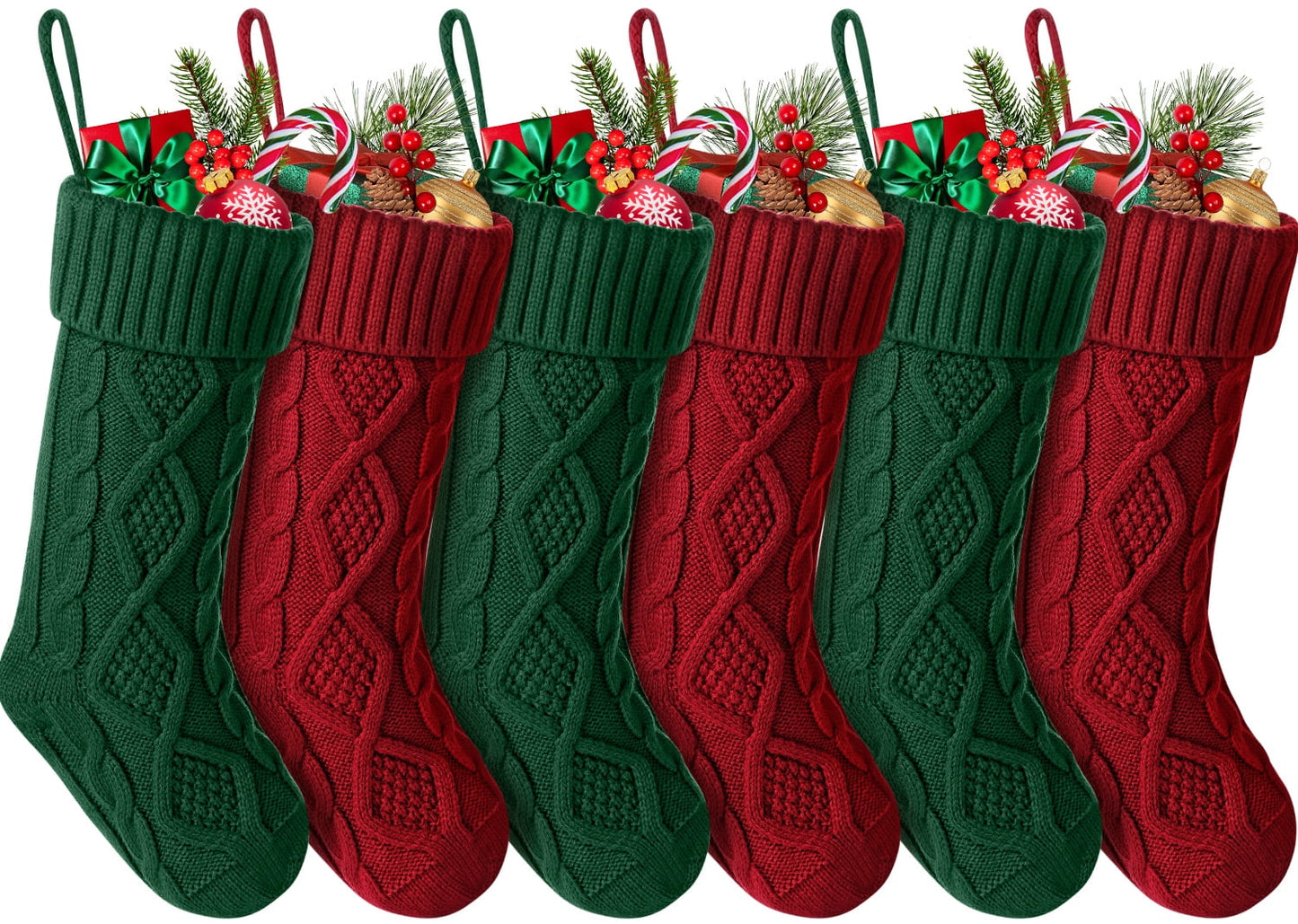 Ayieyill 6 Pcs Christmas Stockings Knitted Xmas Stockings Double-Sided 18 Inches Fireplace Stockings for Family Christmas Decorations