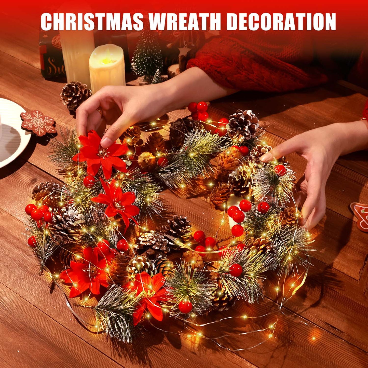 Ayieyill Christmas Garland with Lights, 8.2FT LED Christmas Garland String Lights for Christmas Decorations