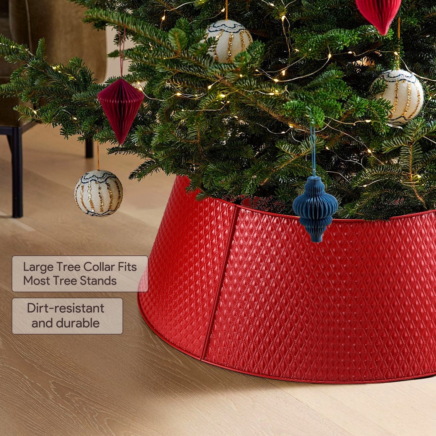 Ayieyill 26 Inch Christmas Tree Collar, Metal Tree Collar, Water Base Protection from Pets, Collar for Christmas Tree, Silver