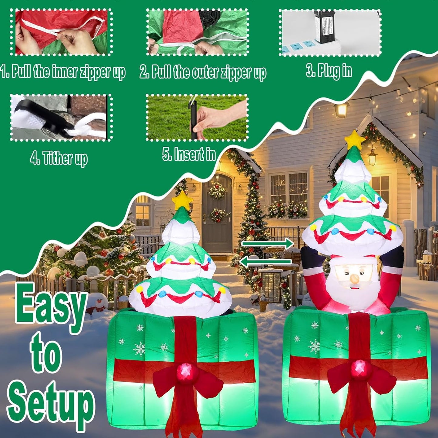 Ayieyill 6ft Christmas Tree Inflatables Decorations with with Santa Claus & Gift Boxes Blow Up Yard Decoration with  for Christmas Outdoor Yard Decorations Decor