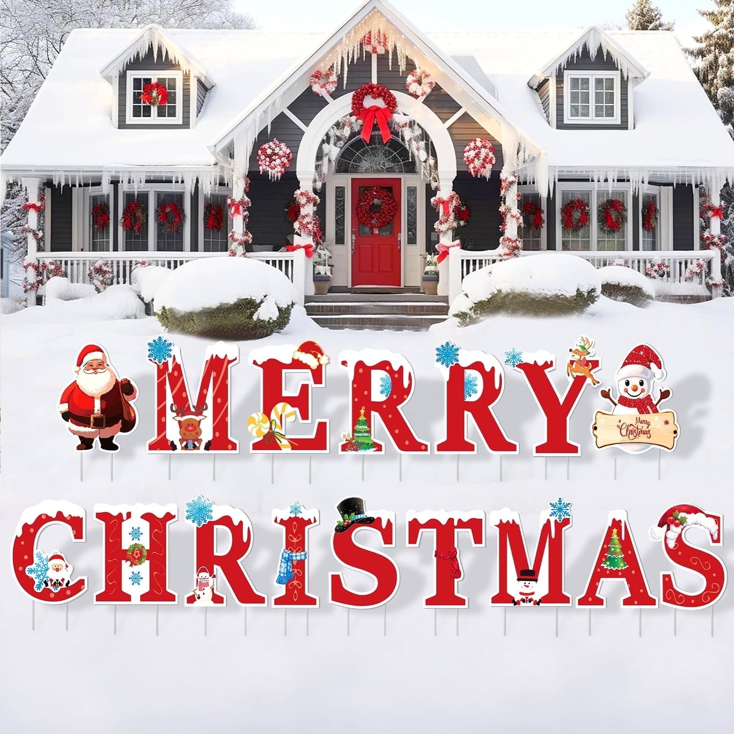 Ayieyill Merry Christmas Sign for Yard, 16Pcs Large Waterproof Christmas Yard Sign Decorations, Merry Christmas Sign Outdoor Lawn