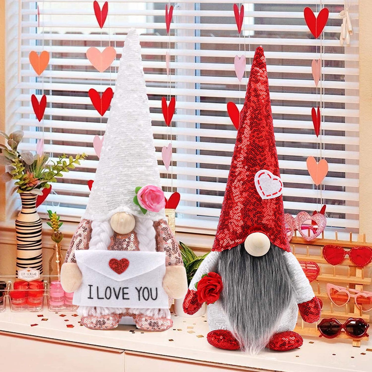 Ayieyill 2pcs Valentines Day Gnomes Plush Decorations Handmade Scandinavian Tomte Doll