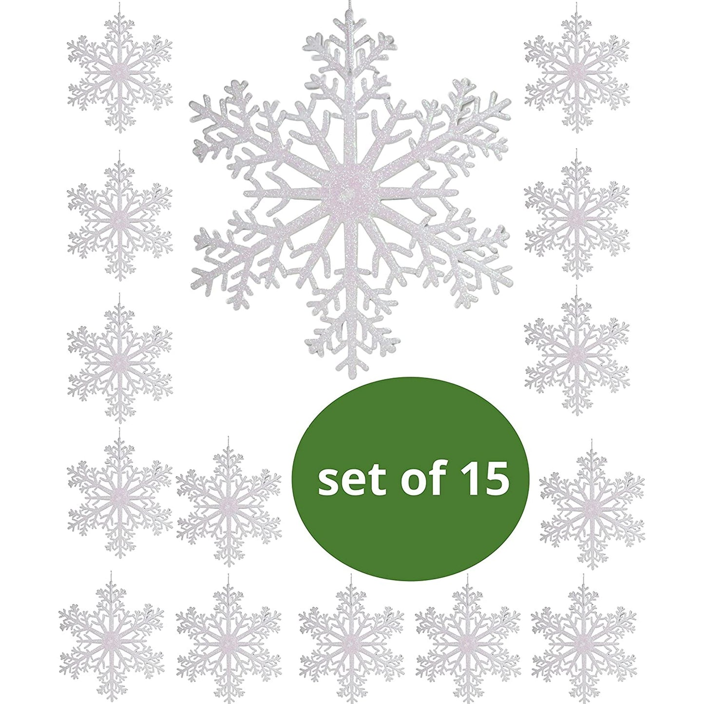 Ayieyill 6pcs Large White Snowflakes Decorations, 12” Big Plastic Glitter Snowflake for Winter Indoor Outdoor Christmas Tree Decorations Giant Craft Snowflakes