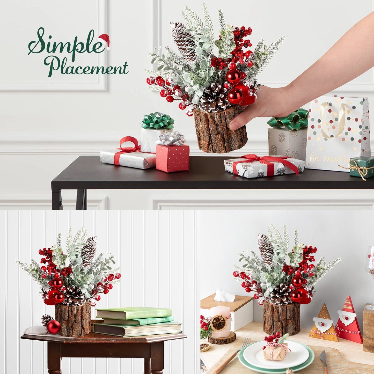 Ayieyill Small Christmas Tree, Artificial Mini Tabletop Christmas Tree Decorations with Christmas Ornaments