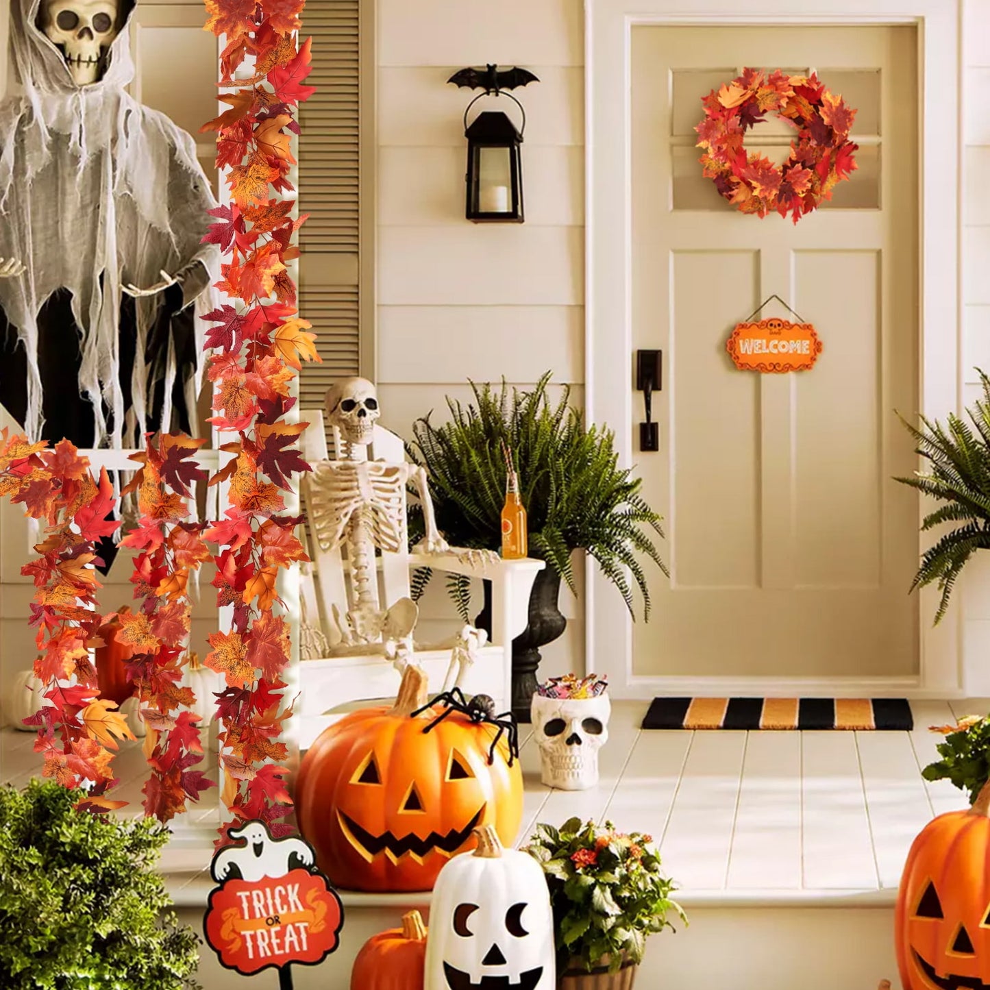 Ayieyill 50 PCS Fall Garland Maple Leaf Artificial Pumpkins and Gourds Set