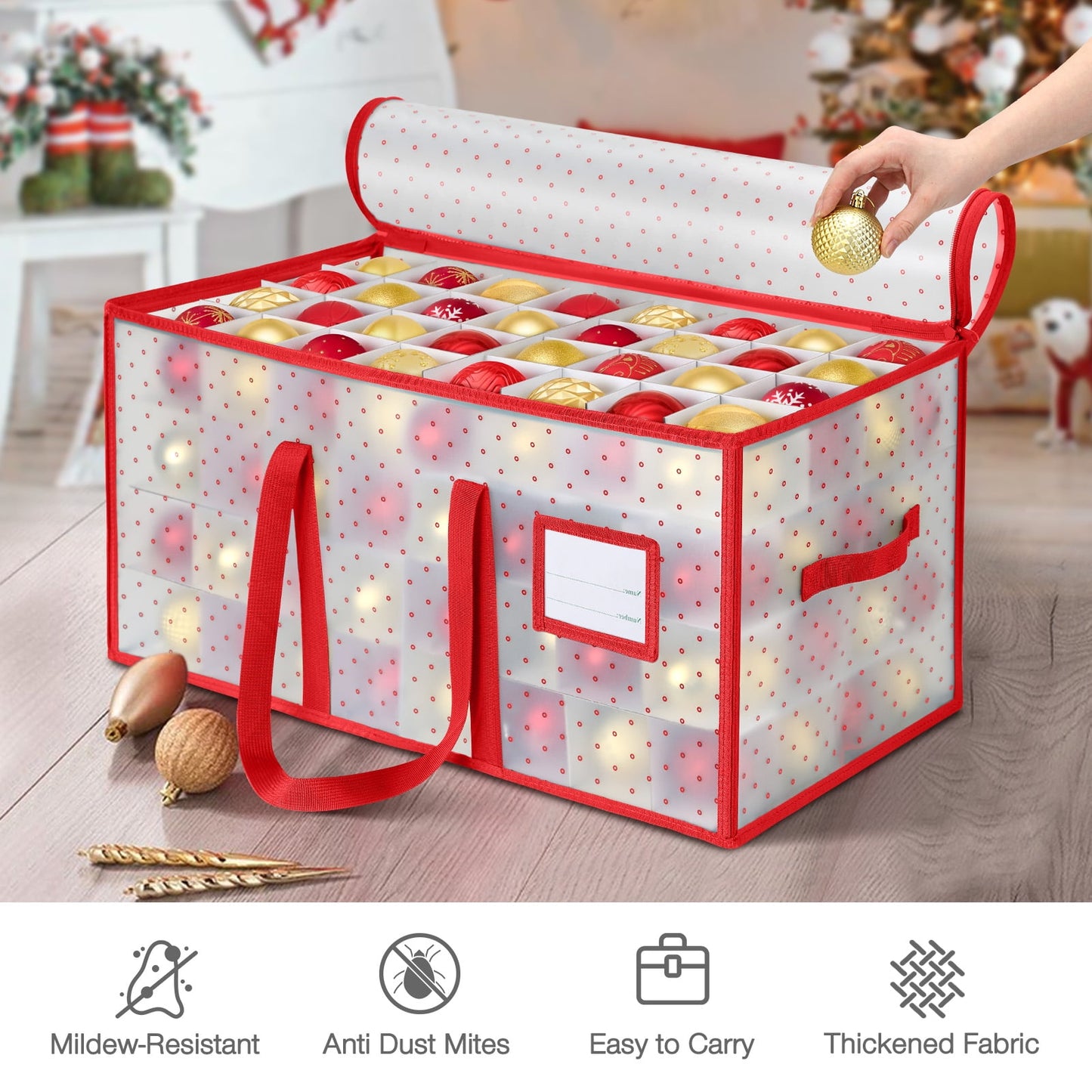 Ayieyill 128-Count Premium Red Christmas Ornament Storage Chest, Holiday Ornament Organizer Box