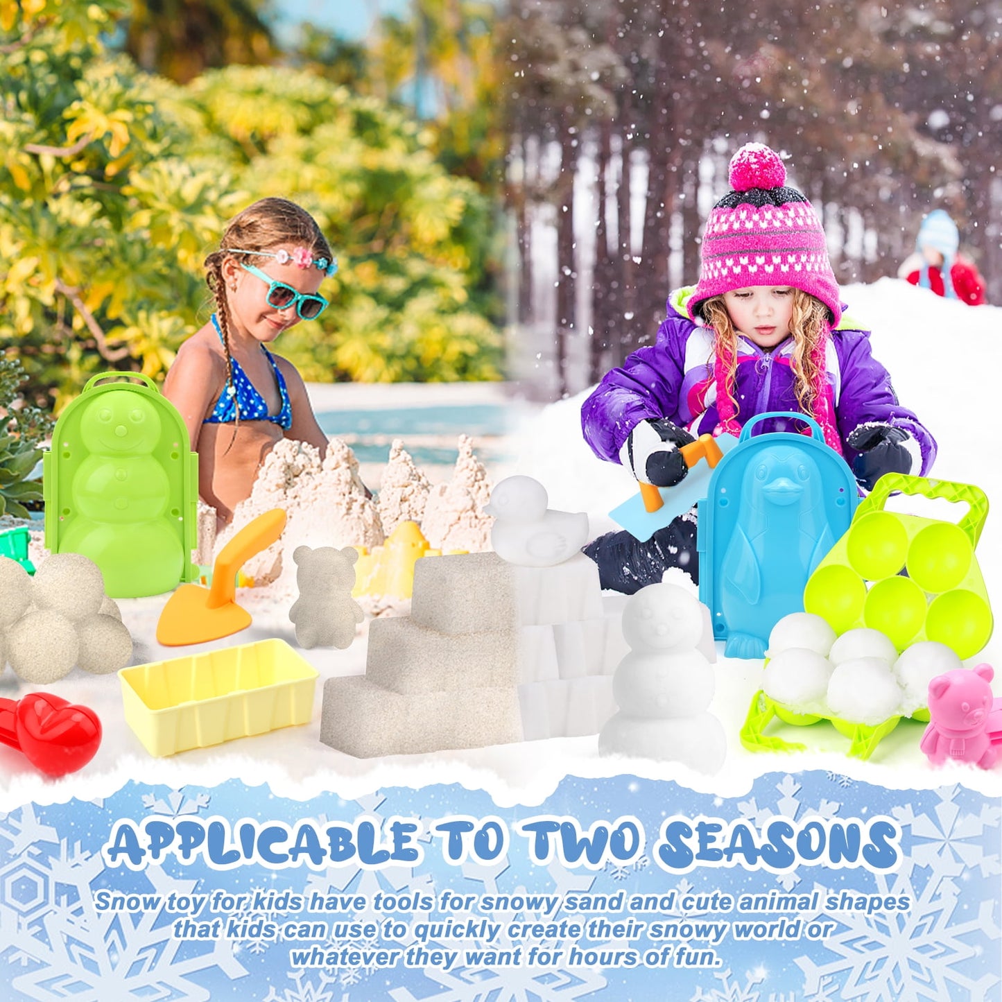Ayieyill 11Pcs Snowball Maker Tool Winter Snow Toys Kit, Sand Molds Beach Toys Plastic Snow Mold
