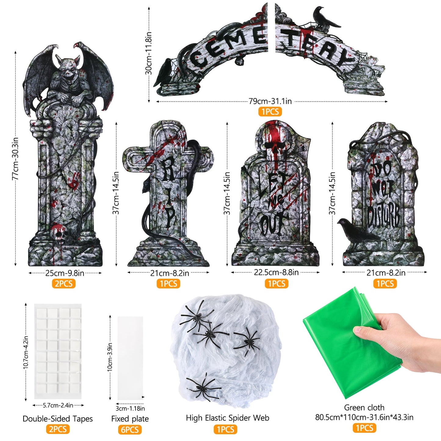 Ayieyill Halloween Tombstone Trunk or Treat Archway Garage Decoration with Gargoyles, Arch Monument, Spider Web and Non-Woven Fabric for Car Garage Door Entryway Archway and Halloween Decor Outdoor