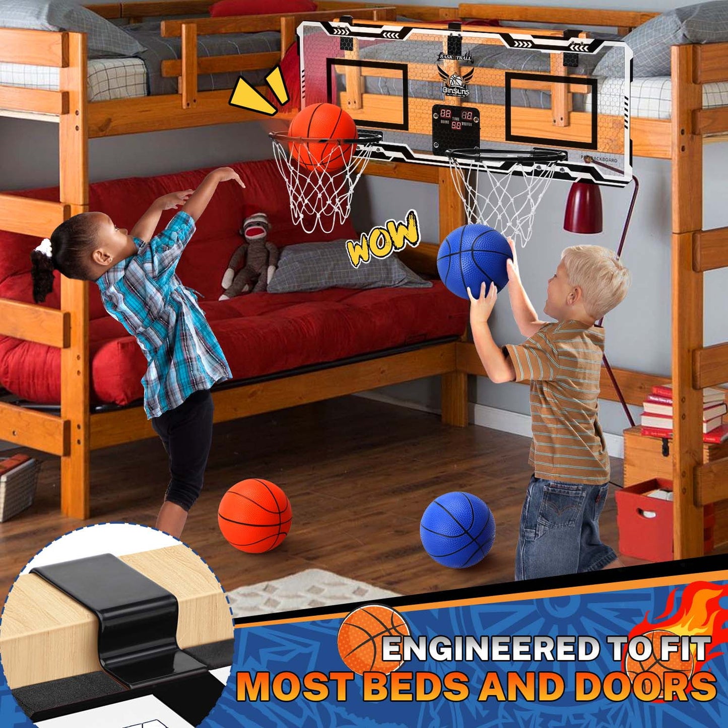 Ayieyill 2 Player Indoor Basketball Hoop for Kids, Mini Basketball Hoop for Door with 4 Balls, Basketball Toys for Boys Girls Bedroom Office