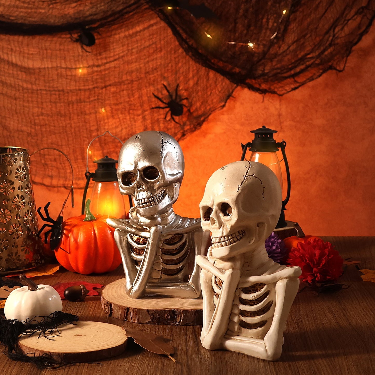 Ayieyill 2PCS Skeleton Halloween Decor, Thinking Skeleton Halloween Decorations Indoor for Table