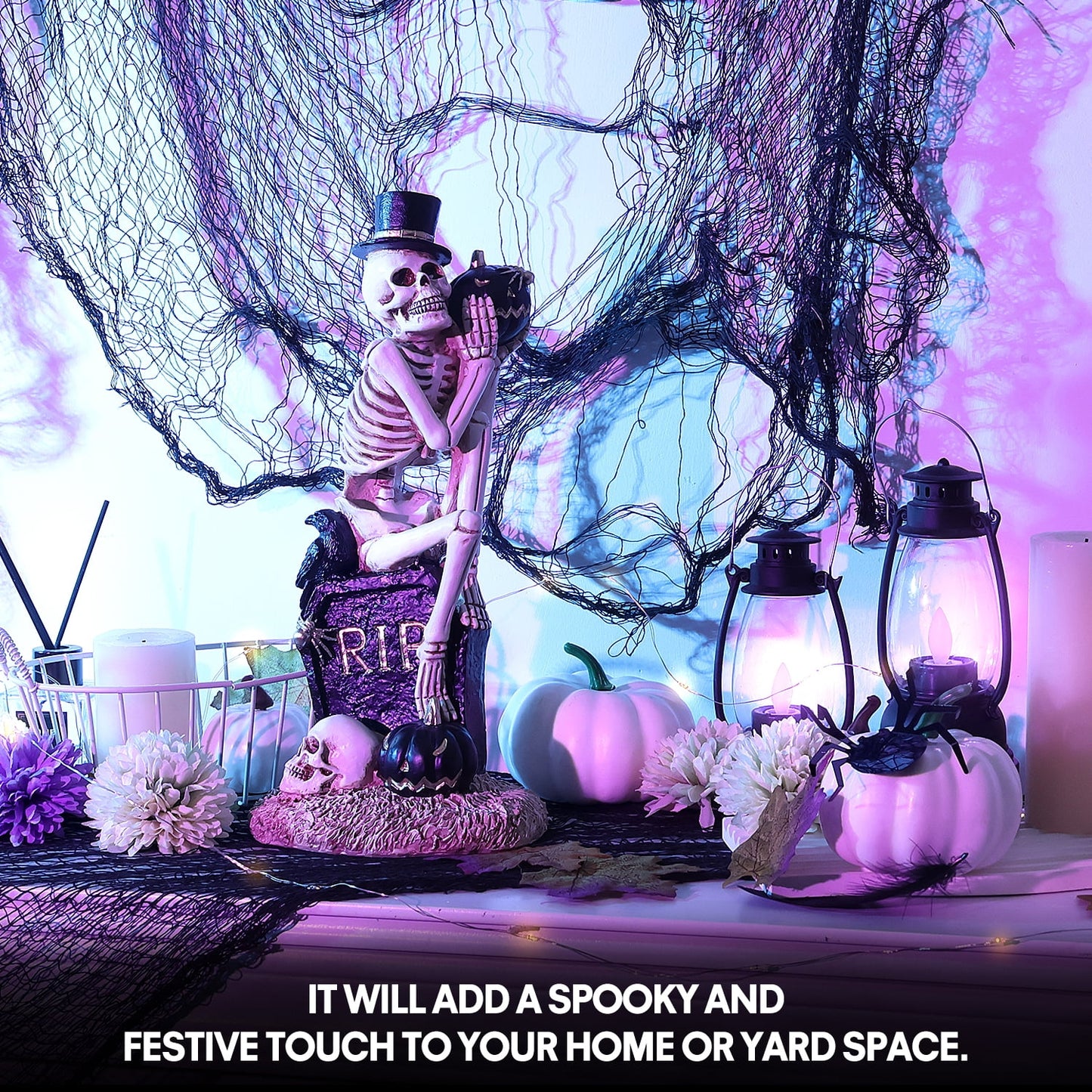 Ayieyill Halloween Skeleton Decorations, Skeleton Figurines on Pumpkin, Halloween Decorations Indoor