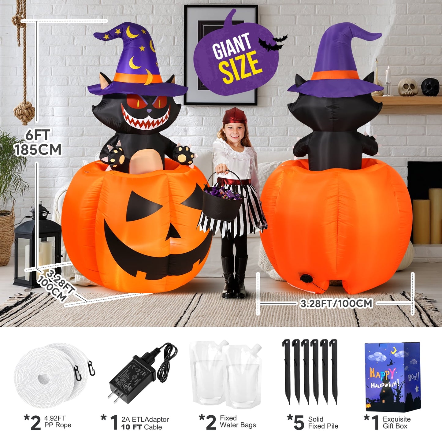 Ayieyill 6FT Festive Pumpkin Inflatable Decor, Blow Up Ornament for Indoor Outdoor Garden Lawn Yard Holiday Decoration