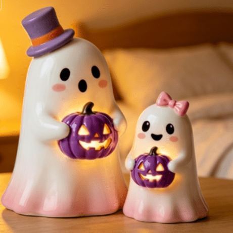 Ayieyill 3pcs Cute Spooky Ceramic Ghost for Halloween Decoration Indoor, Halloween Decorations,Ghost Figurines with Hats - Halloween Table Decorations