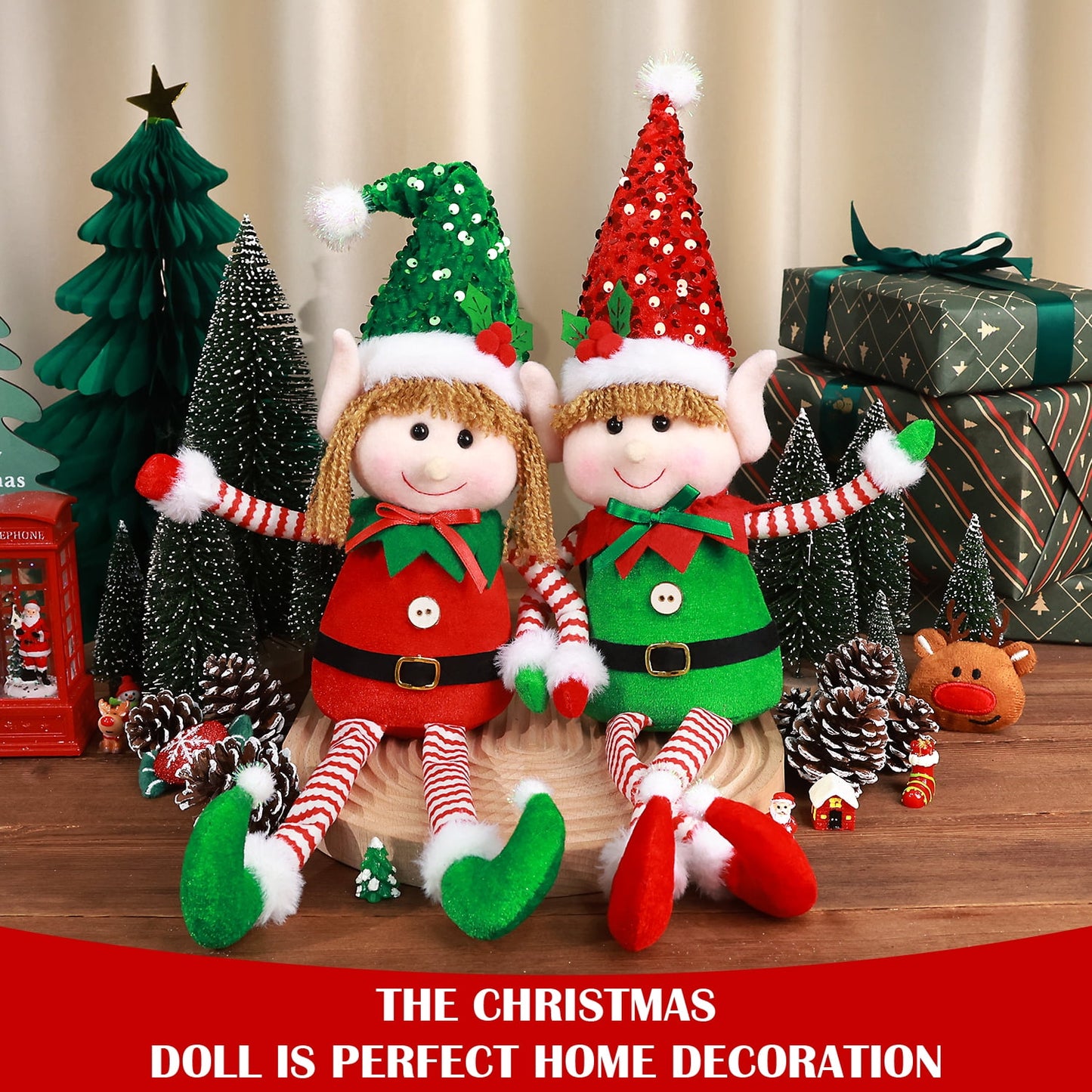 Ayieyill 2Pcs Christmas Elf, Elf Plush Christmas Stuffed Dolls, 20" Boy and Girl Elves Holiday Christmas Gnomes - Fun Christmas Decorations and Gifts for Kids