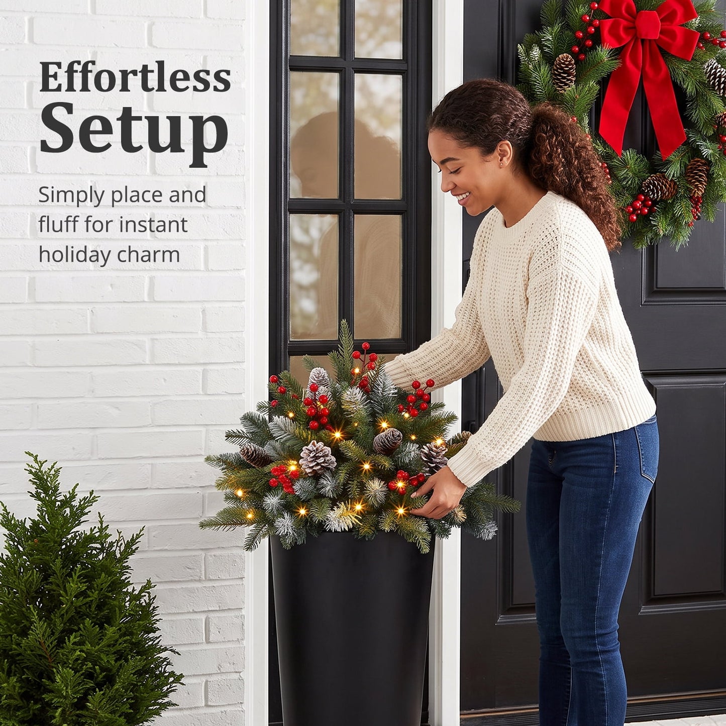 Ayieyill Pre-lit Outdoor Christmas Trees, 2 Pack 24 Inch Pathway Christmas Tree with 35 Lights, Christmas Decorations Outdoor for Driveway, Yard, Garden Decorations(Classic)