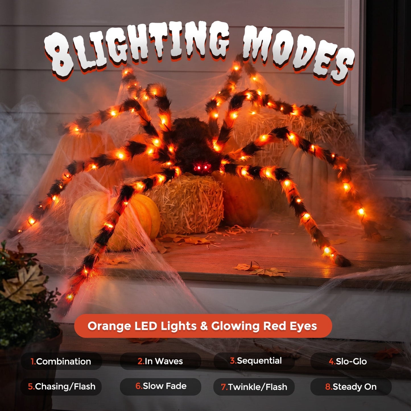 Ayieyill 5ft Giant Light-up Halloween Spider, Scary Hairy Fabric Spider for Indoor Outdoor Yard Haunted House Decor