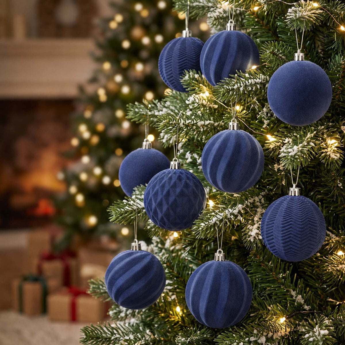 Ayieyill 12 Pack Christmas Ball Ornaments, Flocked Christmas Tree Ornaments, Christmas Hanging Ornaments for Christmas Decorations Indoor