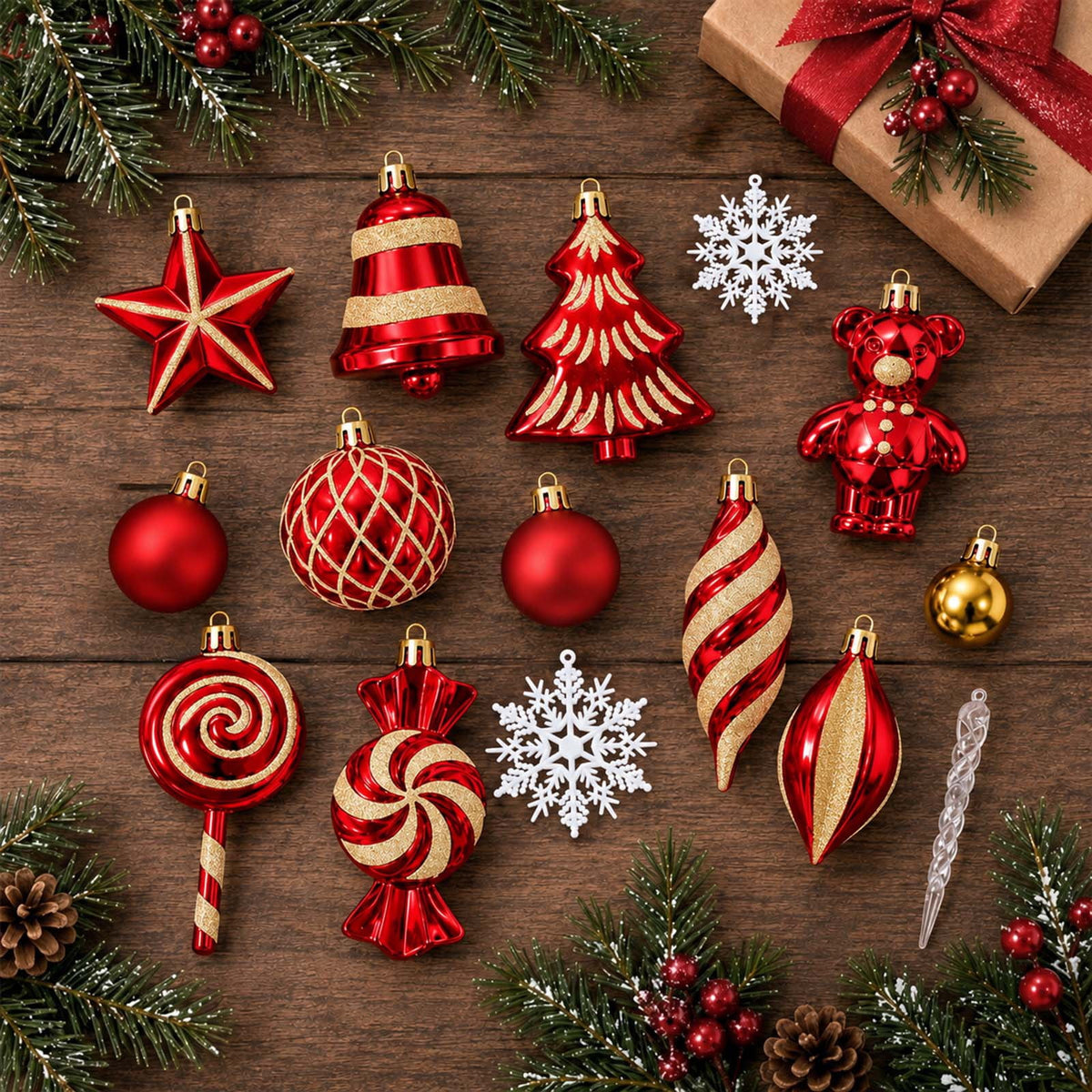Ayieyill 40ct Christmas Ball Ornaments, Candy Cane Christmas Ornament Set, Shatterproof Christmas Ball with Rope for Tree