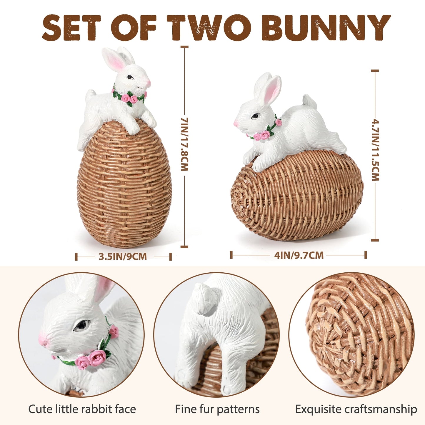 Ayieyill Easter Bunny Egg Decorations 2Pcs, Resin Easter Bunny Figurines for Home, Courtyard, Tabletop Enhance The Easter Atmosphere