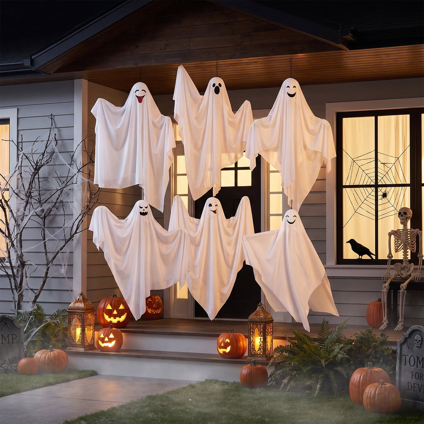Ayieyill Halloween Hanging Ghosts Outdoor Decoration, Cute Flying Ghosts for Halloween Yard Garden Porch Party Decorations