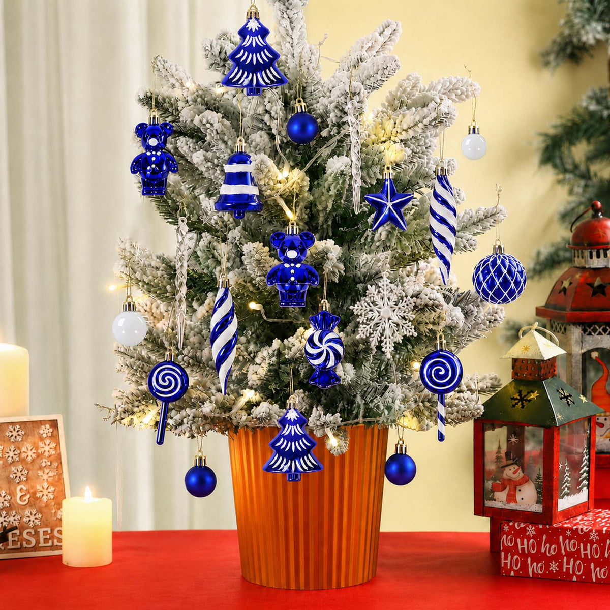 Ayieyill 40ct Christmas Ball Ornaments, Candy Cane Christmas Ornament Set, Shatterproof Christmas Ball with Rope for Tree