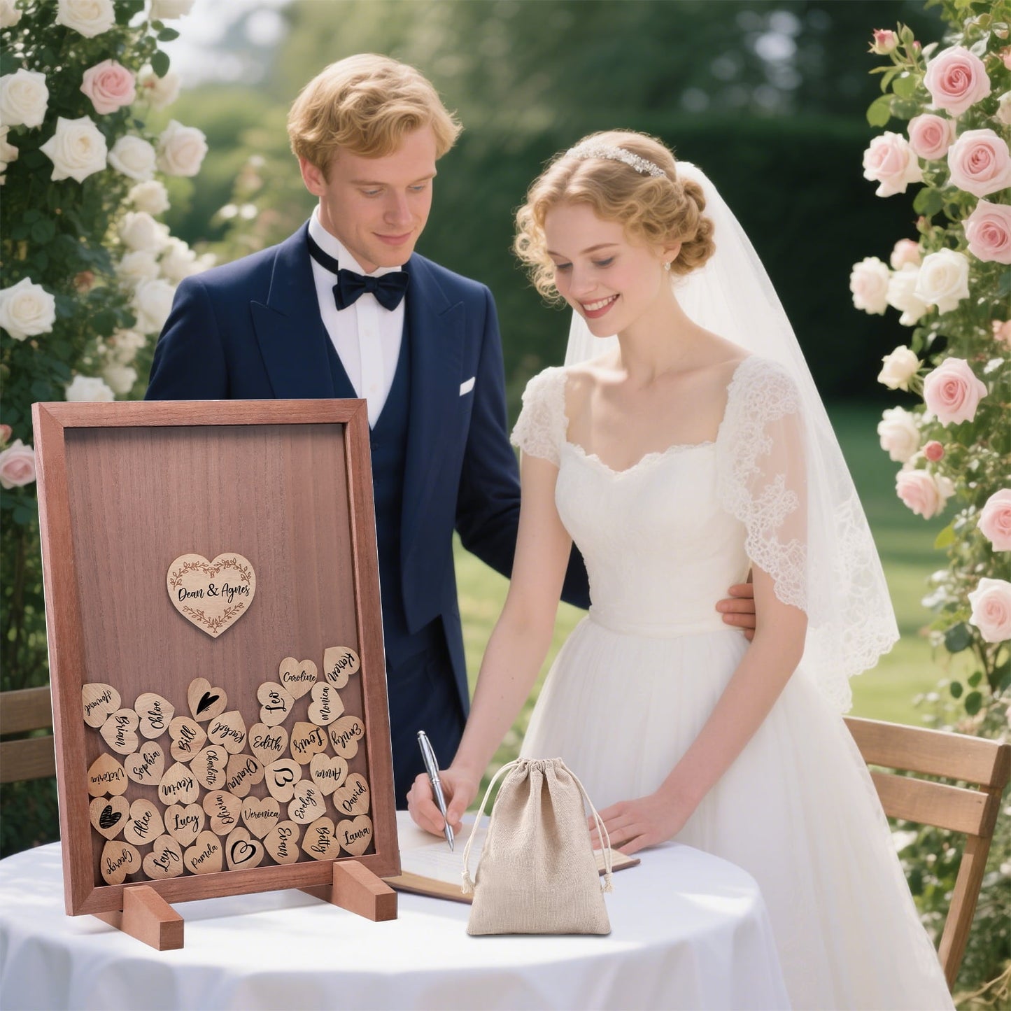 Ayieyill Wood Wedding Guest Book, Personalized Wedding Guest Book Alternative, Guest Book Sign for Wedding Reception and Ceremony Party | Square Black Frame
