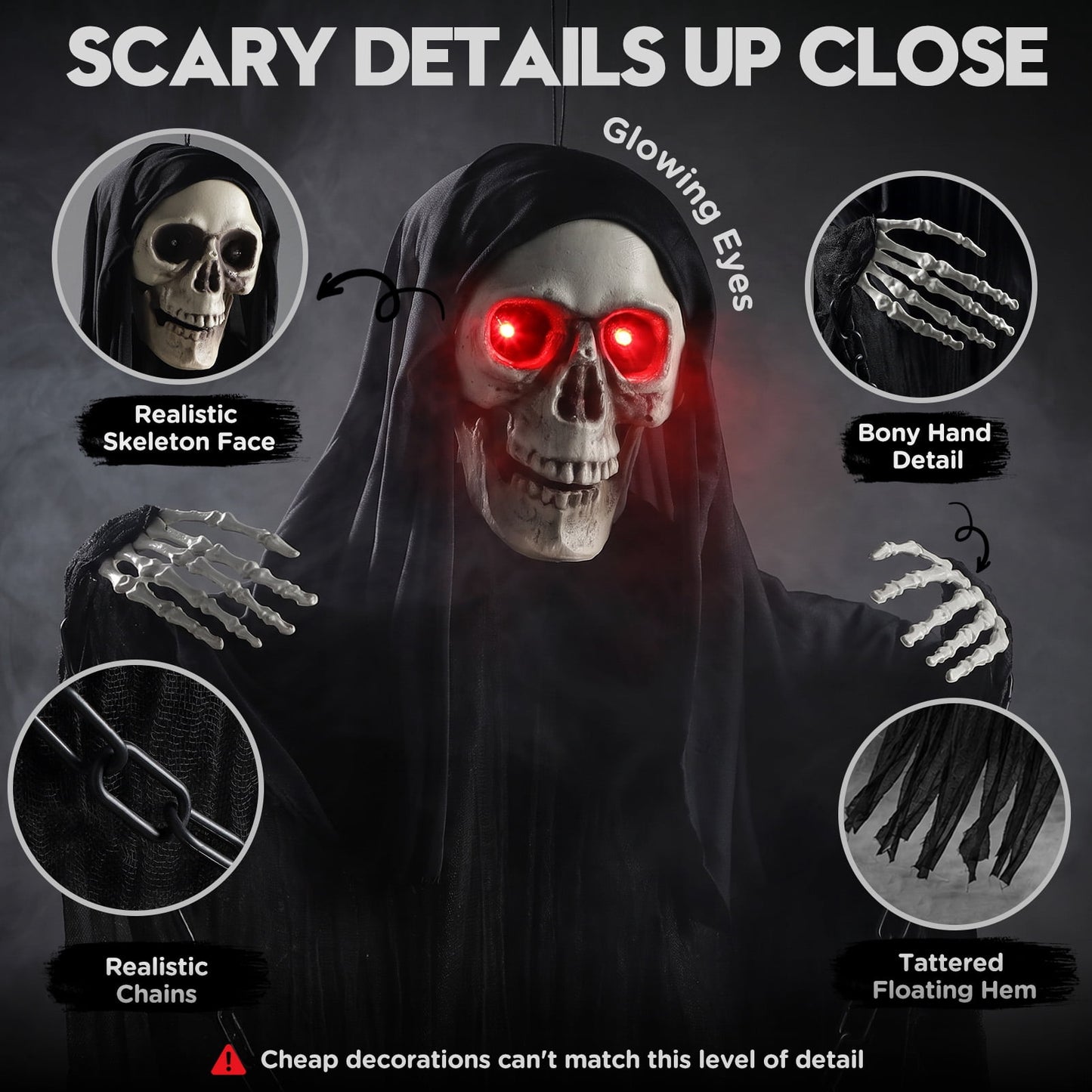 Ayieyill  Halloween Grim Reaper 6ft Hanging Ghost Skeleton Decorations, Spooky Halloween Decor for Yard Haunted House Party Outdoor