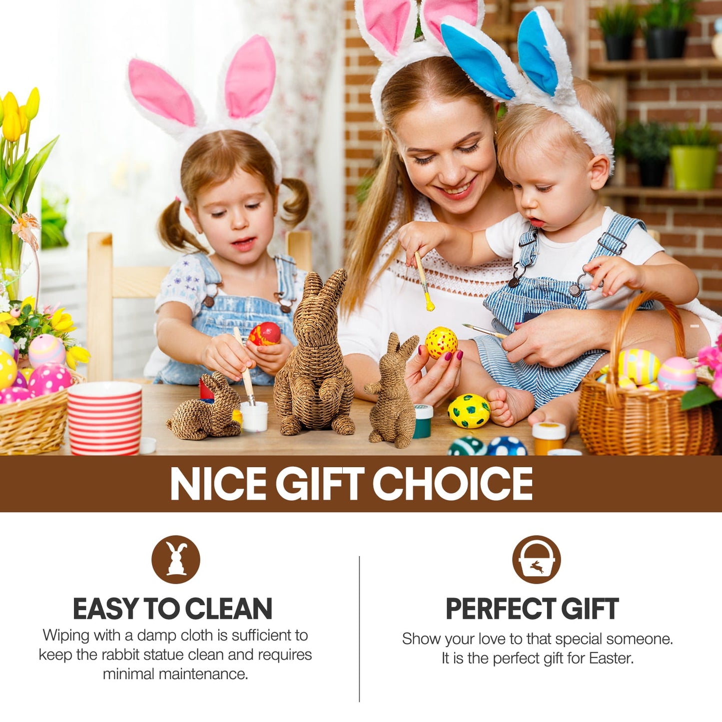 Ayieyill Easter Bunny Egg Decorations 2Pcs, Resin Easter Bunny Figurines for Home, Courtyard, Tabletop Enhance The Easter Atmosphere