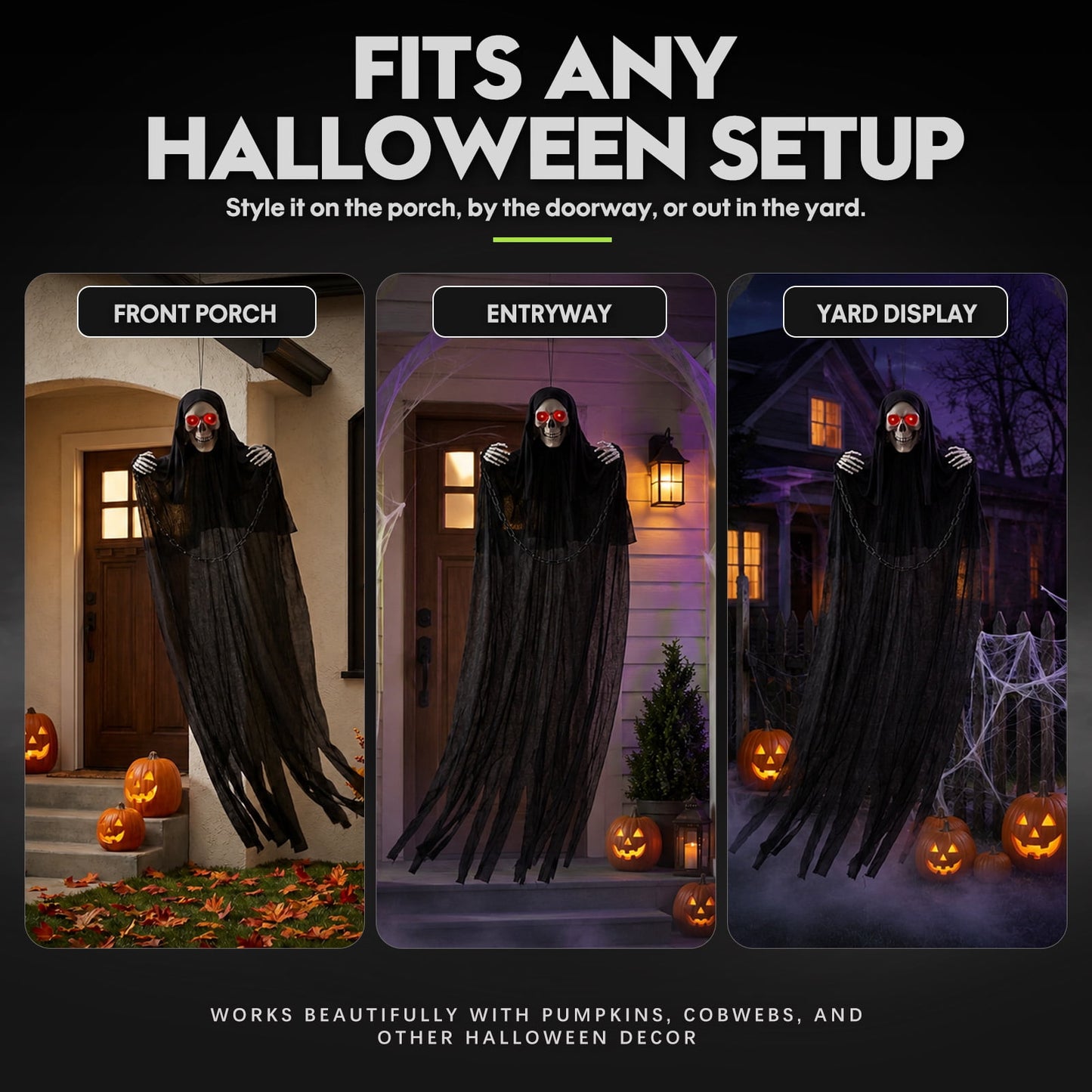 Ayieyill  Halloween Grim Reaper 6ft Hanging Ghost Skeleton Decorations, Spooky Halloween Decor for Yard Haunted House Party Outdoor