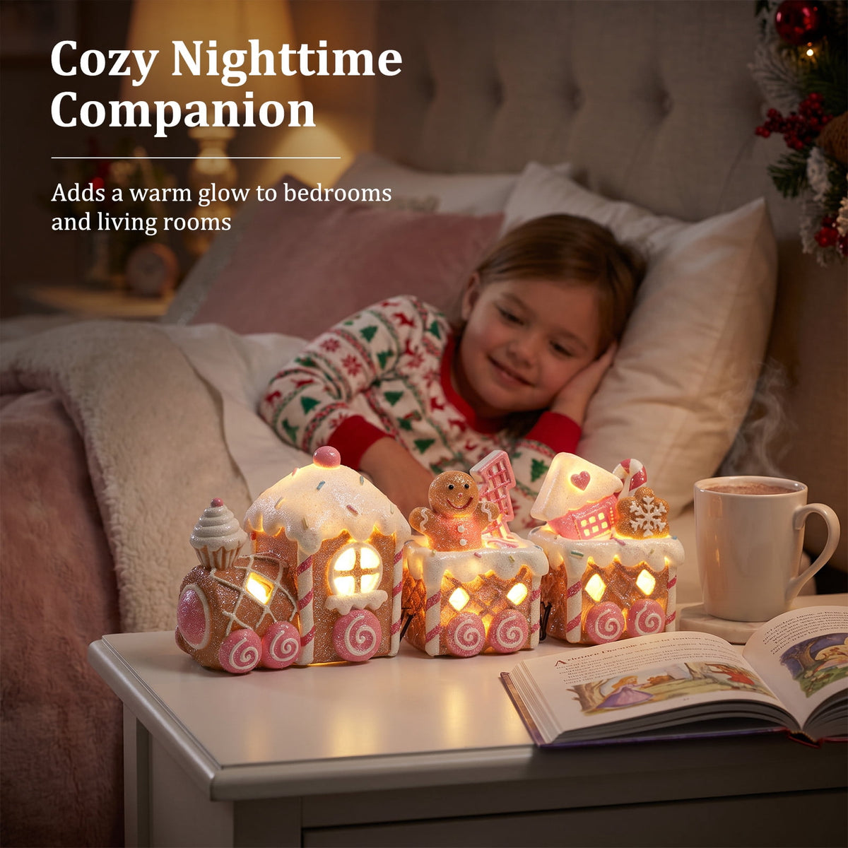 Ayieyill Lighted Gingerbread Train Christmas Decor Set, 3PCS Christmas Train Table Decor, Gingerbread Man Figurine Christmas Train Decoration for Indoor Decoration & Holiday Gift