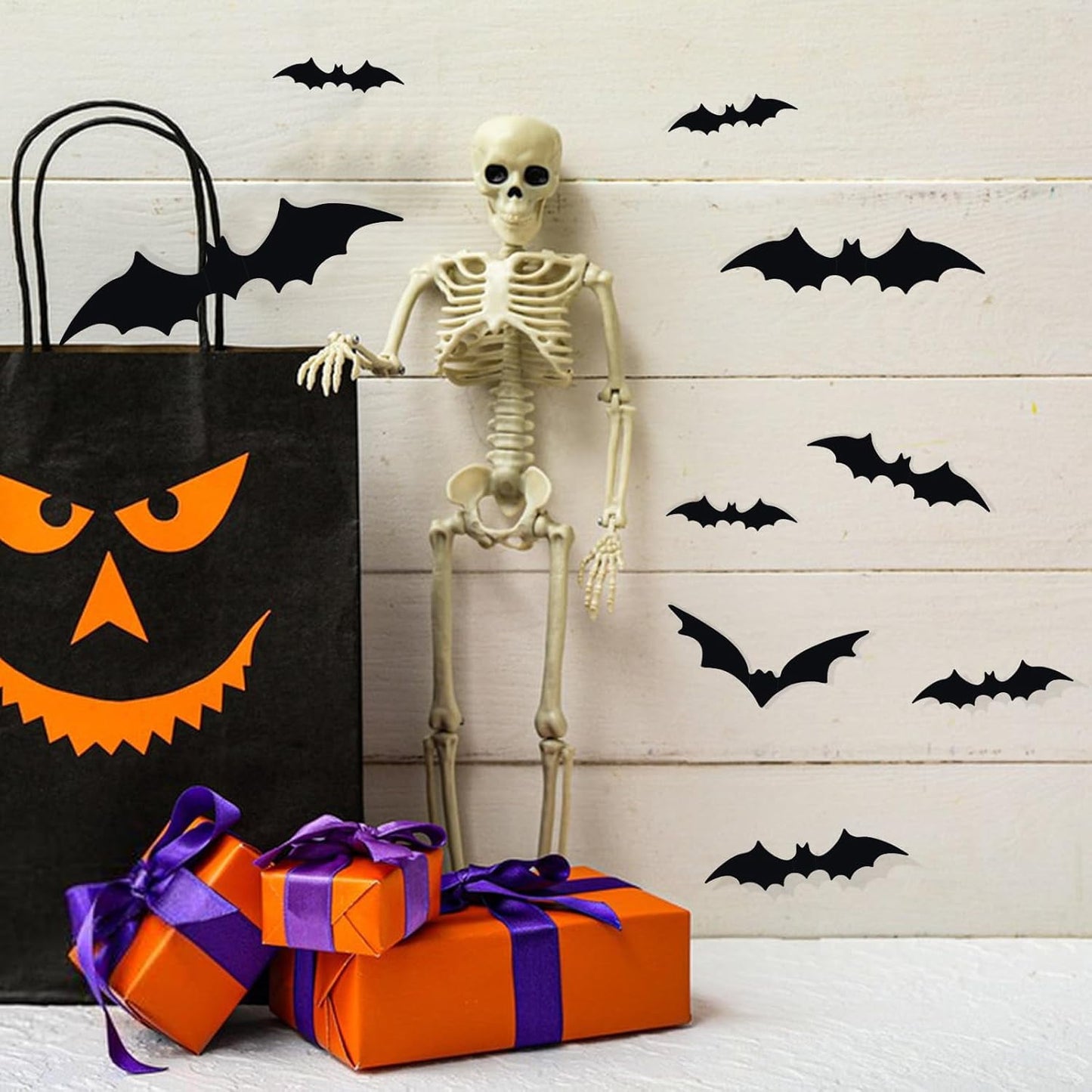 Ayieyill 148PCS Halloween Bats Stickers Decor, 3D Bats Halloween Wall Decor for Halloween Decoration indoor