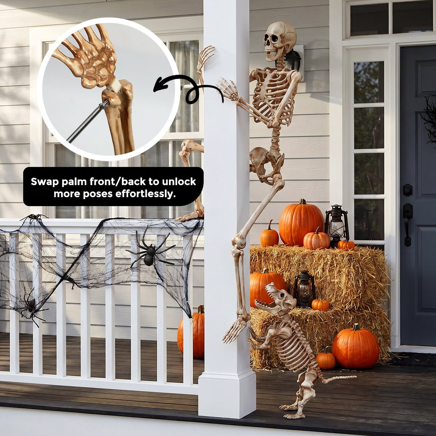 Ayieyill 65IN Halloween Skeleton Decorations, Weathered Posable Skeleton Decor for Halloween Decorations Outdoor Indoor