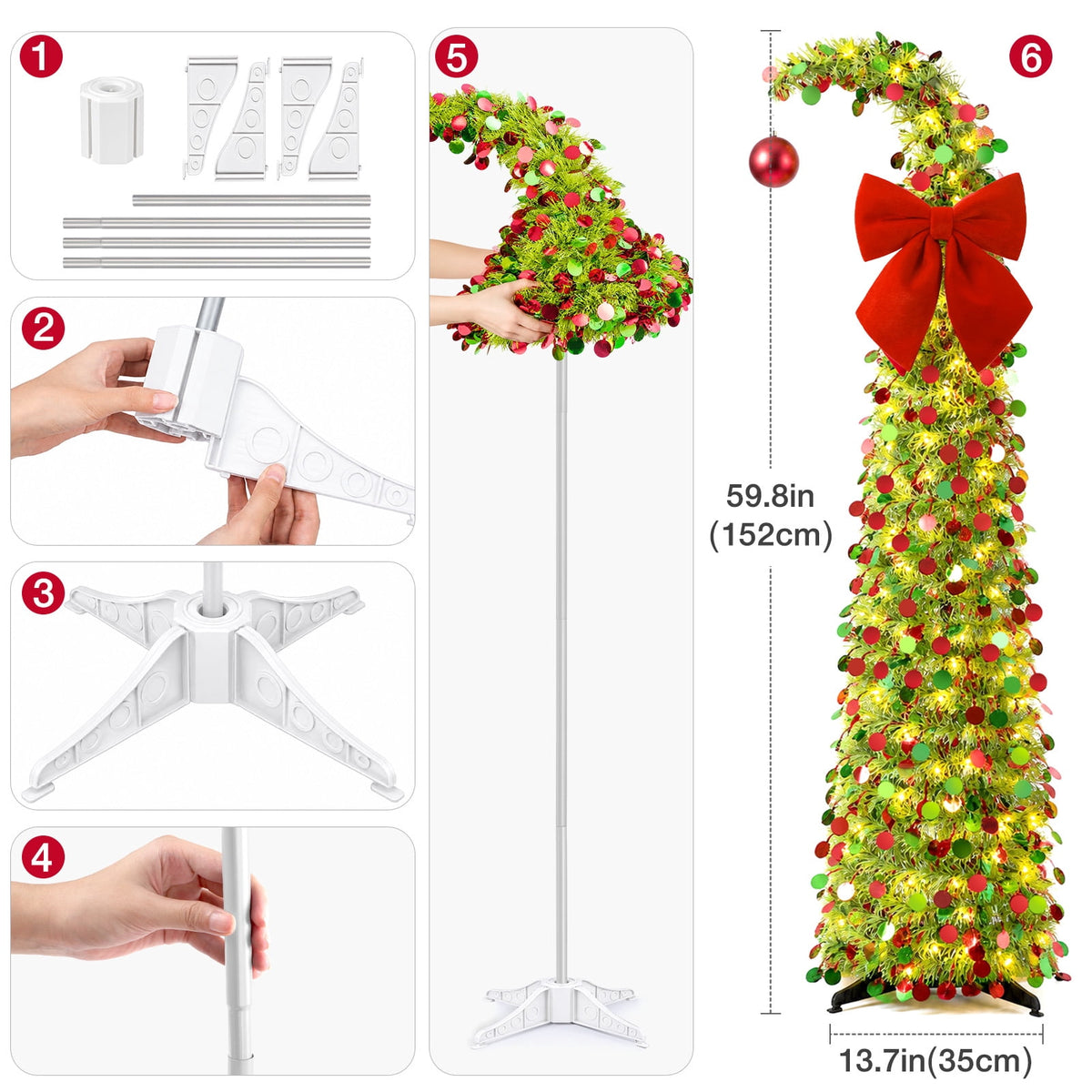 Ayieyill Christmas Tree 5FT Pencil Christmas Tree, Collapsible Pop Up Tinsel Tree for Christmas Decorations Indoor