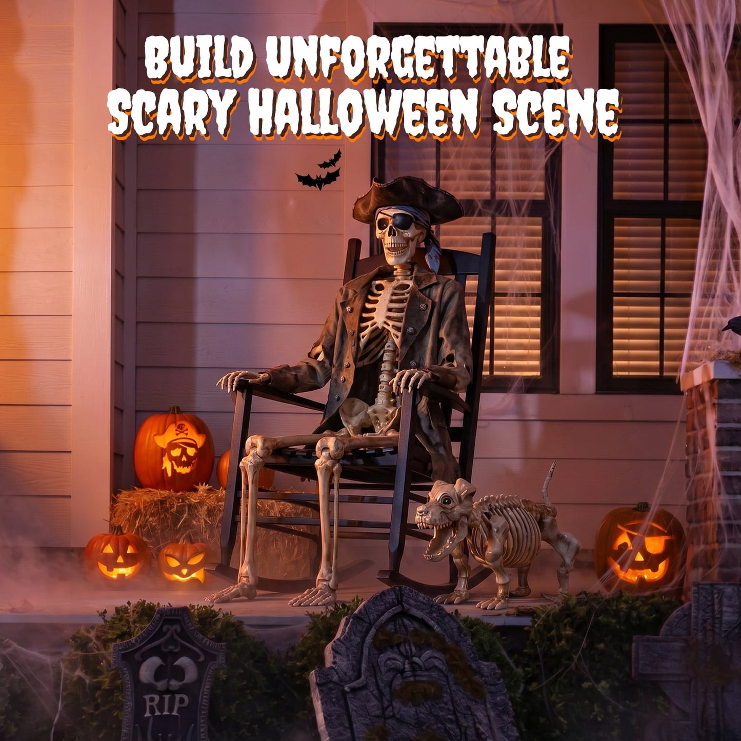 Ayieyill 65IN Halloween Skeleton Decorations, Weathered Posable Skeleton Decor for Halloween Decorations Outdoor Indoor