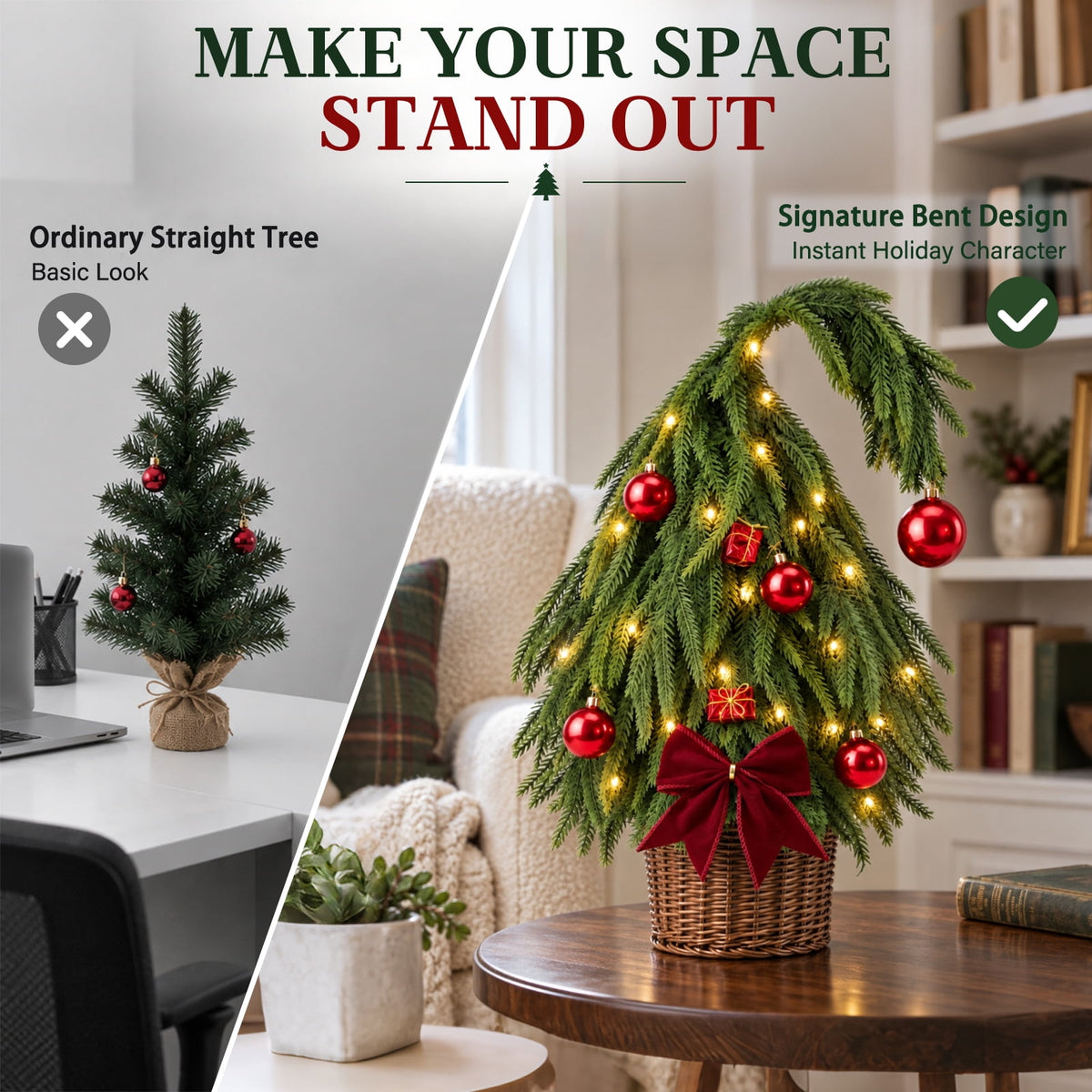 Ayieyill Pre-Lit 20inch Prelit Small Christmas Tree, Artificial Tree for Xmas Tabletop Decorations