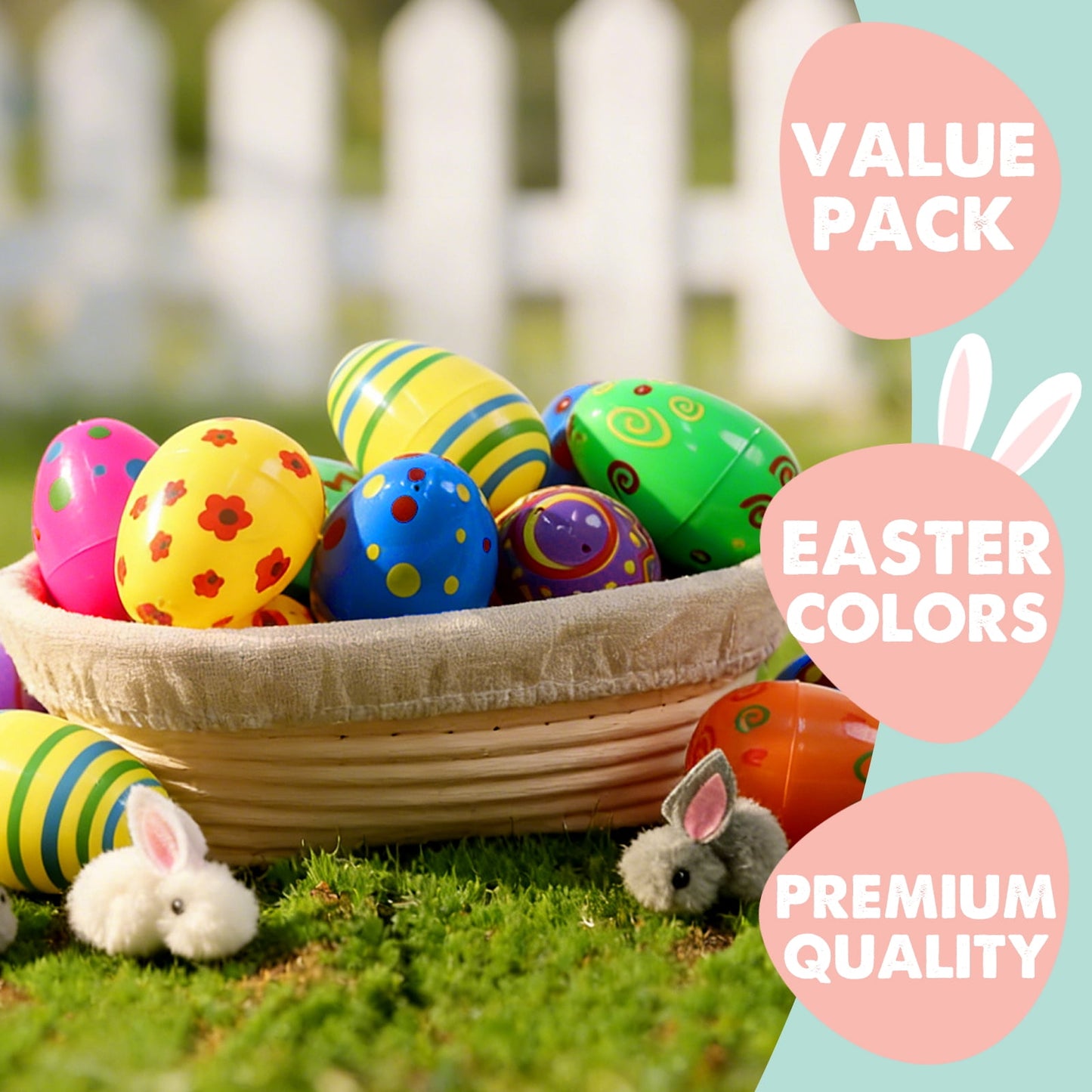 Ayieyill Easter Eggs, 36pcs 2.9 Inch Printed Plastic Fillable Easter Eggs Empty ,Plastic Eggs for Easter Hunt Event, Basket Stuffers Fillers, Classroom Prize Supplie