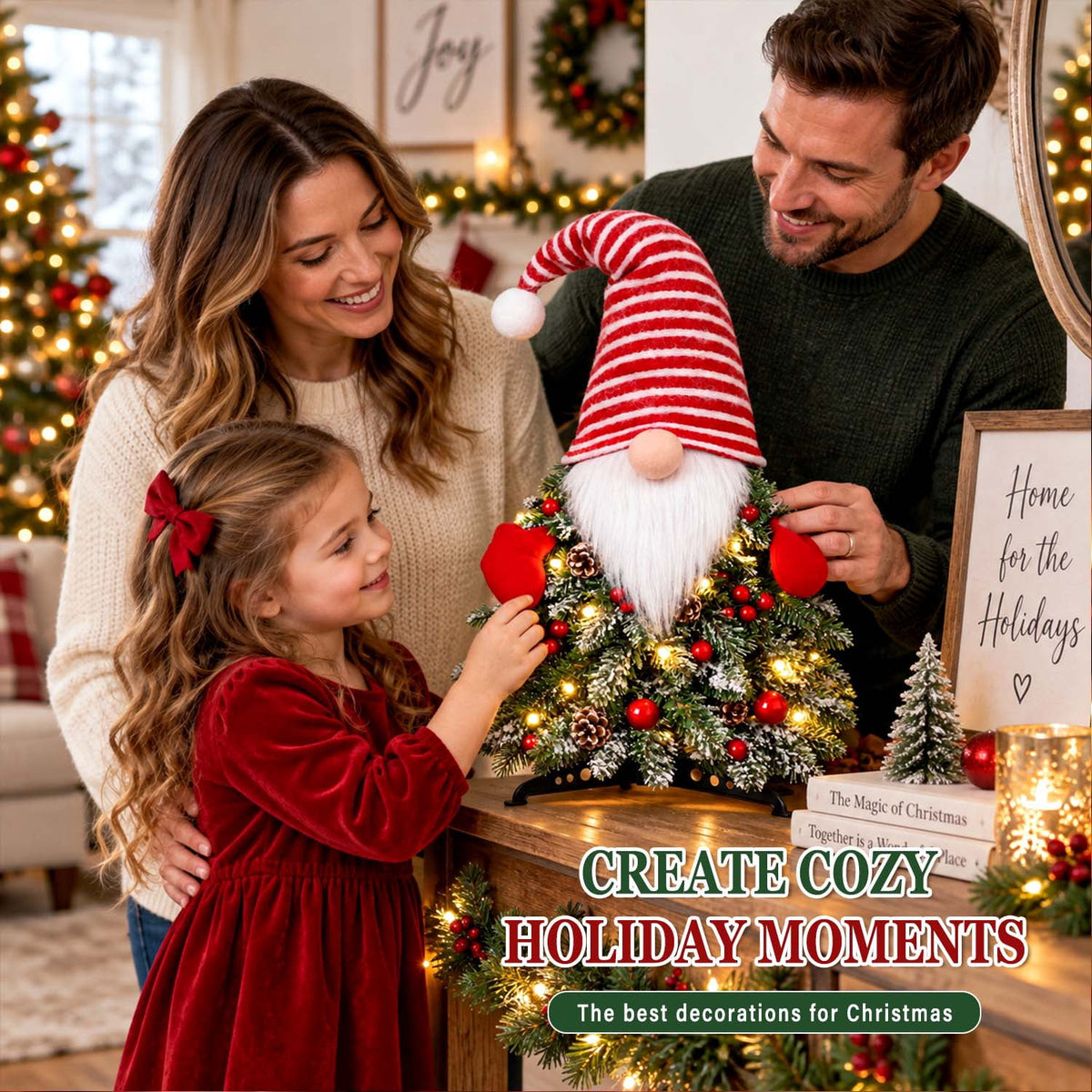 Ayieyill Lighted Christmas Gnome Tree Decor with Timer, Battery Operated Tabletop Christmas Tree with Glowing, Pre-Lit Gnome Decorations for Mantel, Fireplace, Table, Shelf, Indoor Christmas Decor