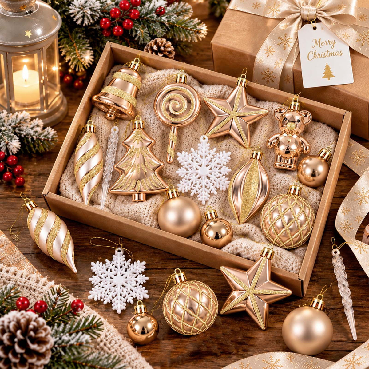 Ayieyill 40ct Christmas Ball Ornaments, Candy Cane Christmas Ornament Set, Shatterproof Christmas Ball with Rope for Tree