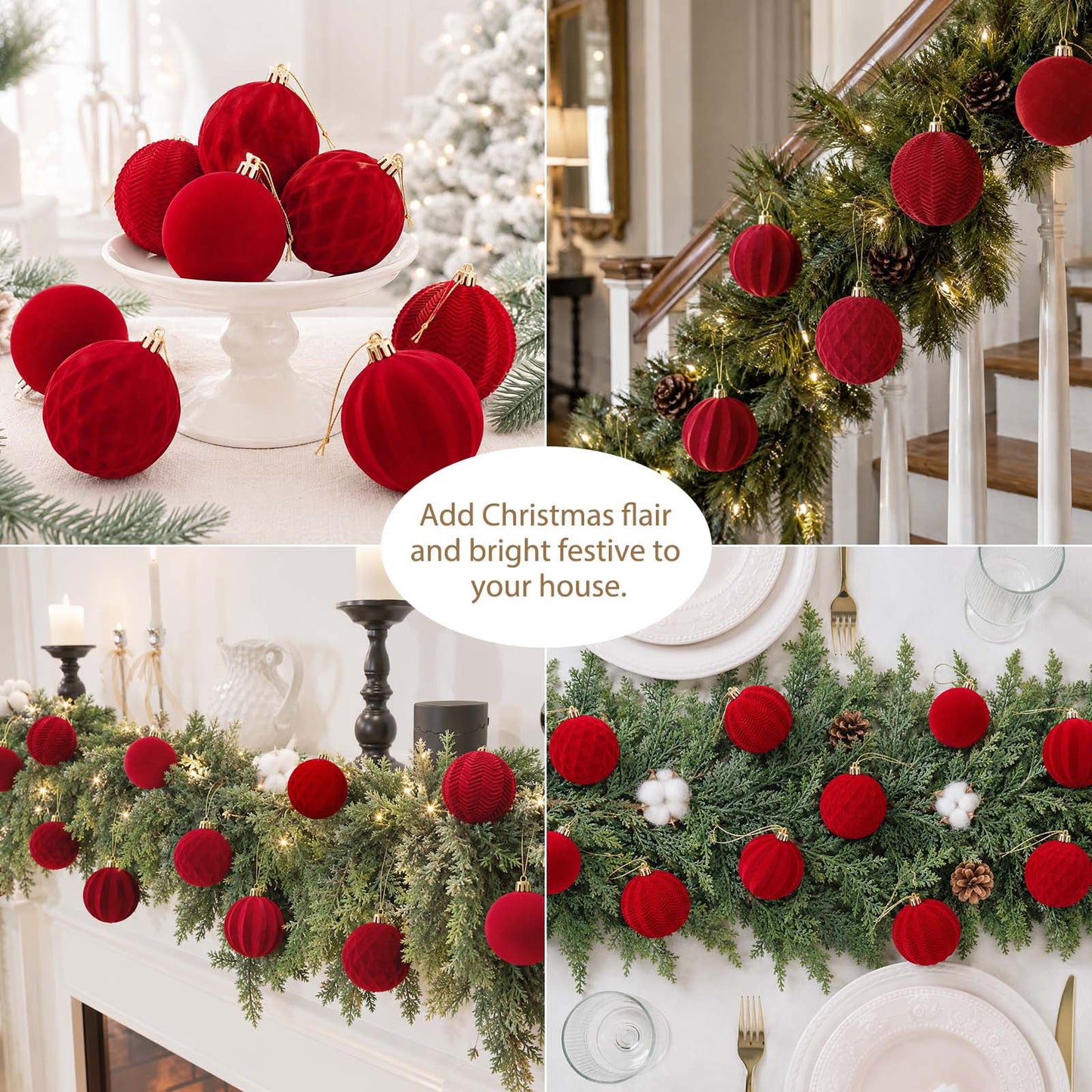 Ayieyill 12 Pack Christmas Ball Ornaments, Flocked Christmas Tree Ornaments, Christmas Hanging Ornaments for Christmas Decorations Indoor
