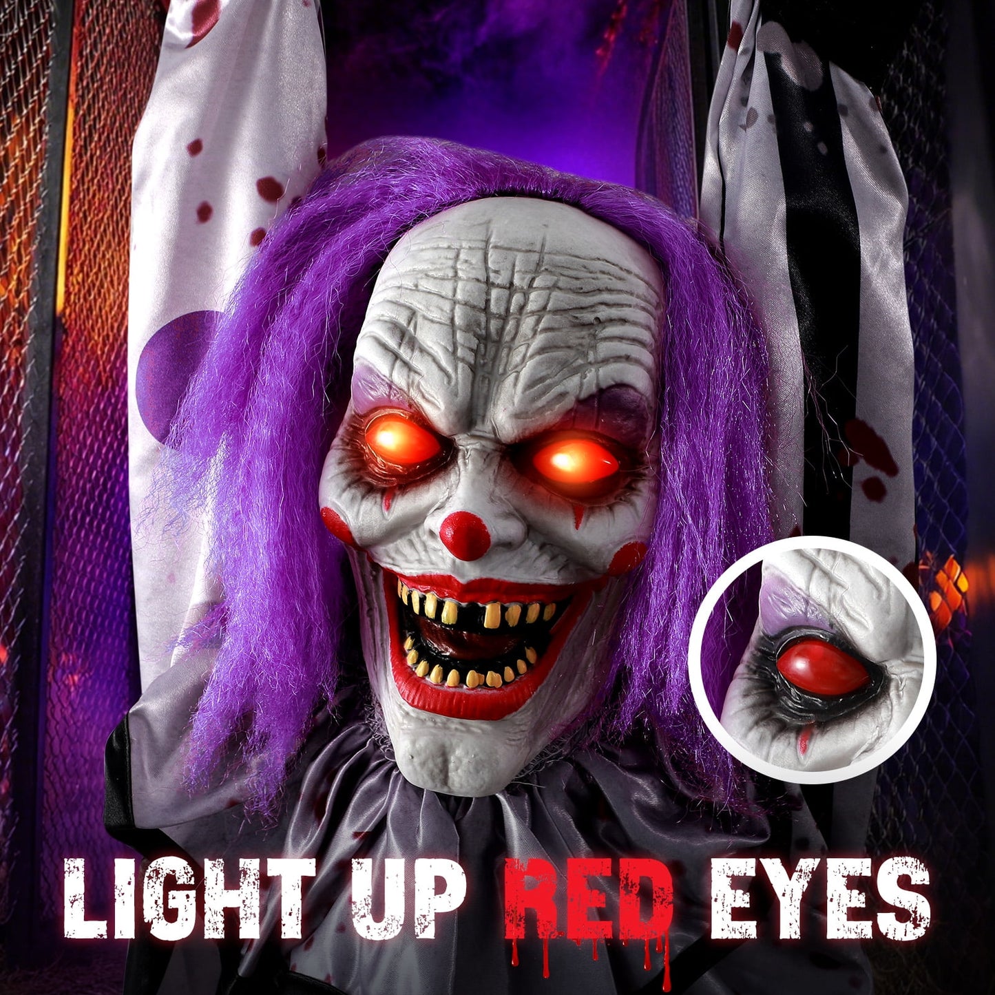 Ayieyill 59in Halloween Animatronics, Hanging Halloween Clown Sound Sensor, Scary Halloween Decorations  Outdoor, Haunted House Prop